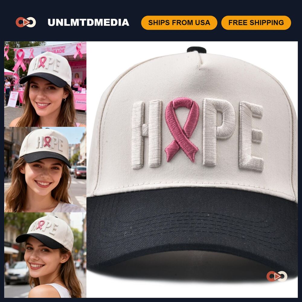 Breast Cancer Awareness Adjustable Baseball Cap, Pink Ribbon Embroidered Hat for